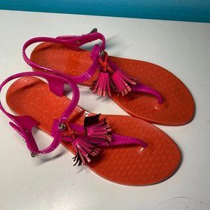 Juicy Couture Pink Orange Tassel Adjustable Buckle Jelly Sandals Size 7